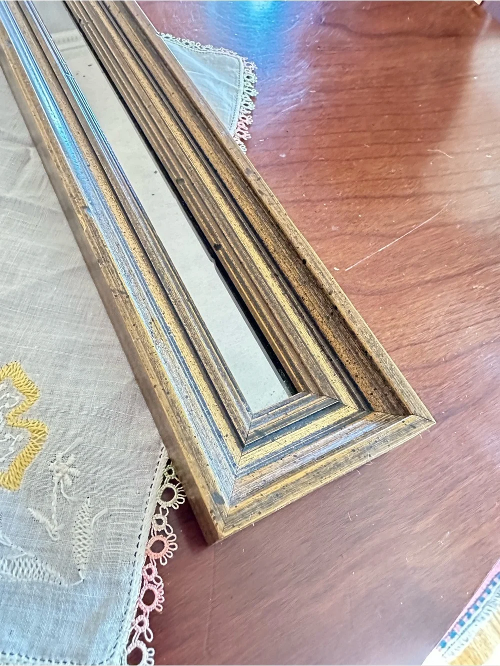 Vintage MCM Skinny Accent Mirror Gold Brown Panel Frame